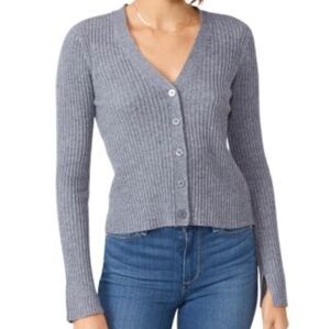 PAIGE Gray Ribbed Cardigan Sweater